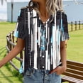 thumbnail image 6 of GNFQXSS Women Fringe Trim V Neck Short Sleeve Blouse Bohemian Flowy Soft Pullover Top For Vacation Blue XL, 6 of 6