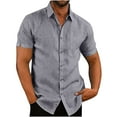 thumbnail image 1 of TIMIFIS Gray Button Short Sleeve Tops Cotton Linen T Shirts for Men Summer Casual Turn-down Collar Solid Color Beach T-Shirts - Spring/Summer, 1 of 5