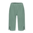 thumbnail image 4 of Tfken Summer Pants For Women Elastic Waist Solid Color Slit Loose Knee Length Pants With Pockets Casual Daily Wear Female Soft Clothes Green, 4 of 5