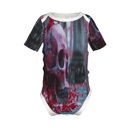 

Lukts Gothic Red Skull Cemetery Print Baby Short Sleeve Romper Onesie for Newborn Baby Boys and Girls-18 Months