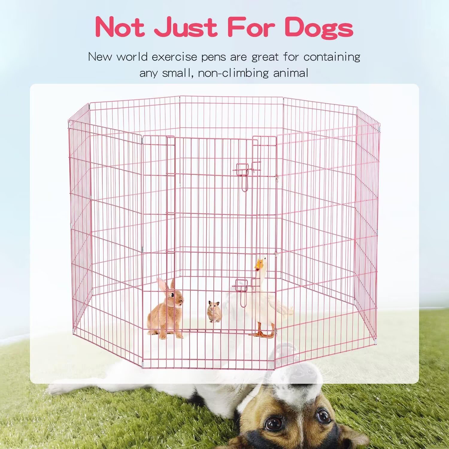 YRLLENSDAN 8 Panels 42”H Metal Dog Playpen, Portable Dog Fence for Yard and RV Camping, Foldable Pet Playpen for Indoor and Outdoor, Pink