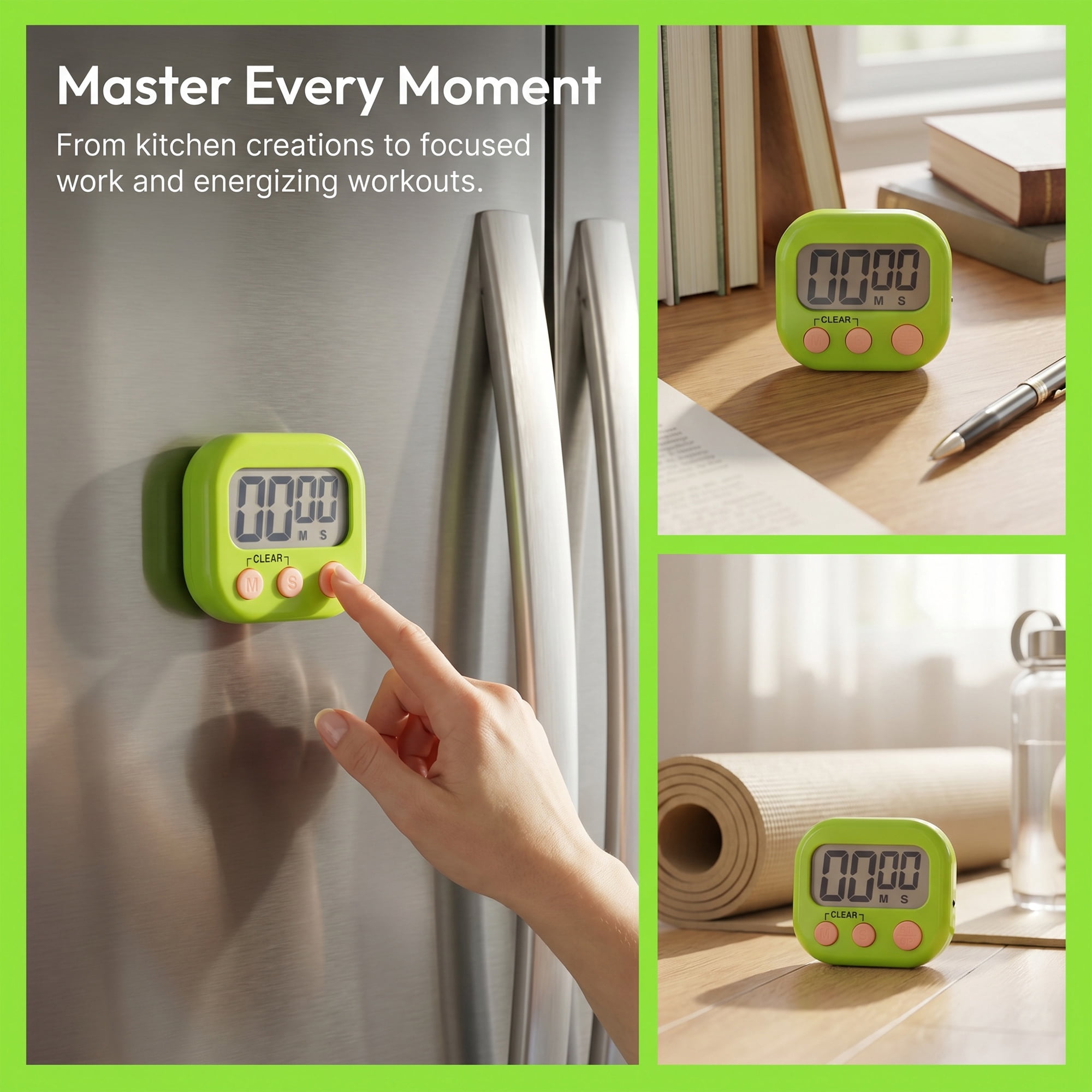 Unique Bargains Loud Alarm Magnetic Backing Kitchen Timer for Cooking Green