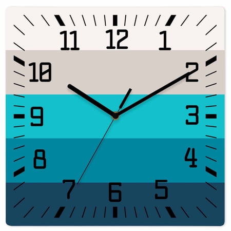 Blue Aqua Ombre Wooden Wall Clock Silent Non Ticking, Modern Abstract Art Farmhouse Striped Square Wall Clocks Battery Operated, Decor Clock for Home Office, Living Room, Kitchen, 12 Inch