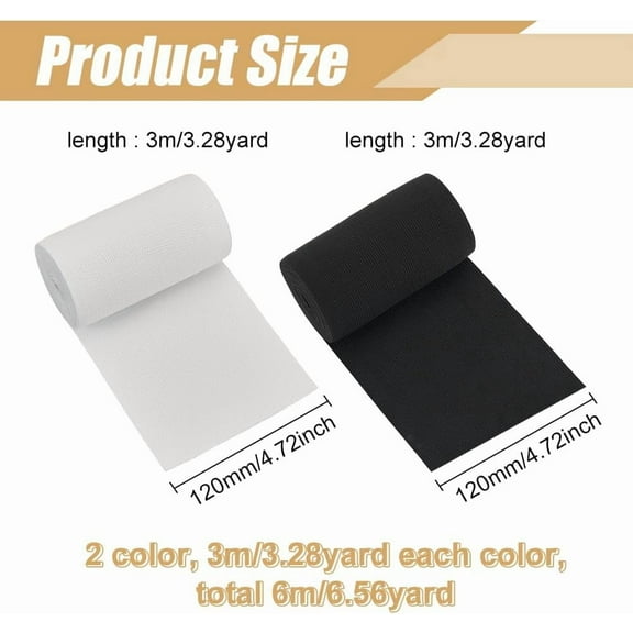 6 Yards 4.72-Inch Wide Elastic Band Heavy Stretch High Elasticity Knit for Sewing (3 Yards/Roll White & Black)