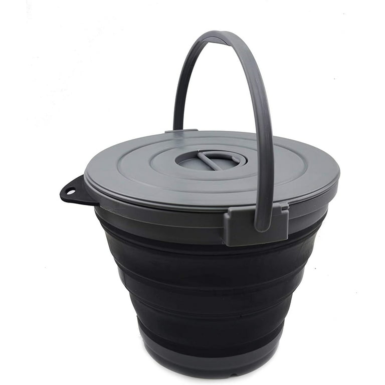 SAMMART 10L(2.64Gallon) Collapsible Fishing Bucket with Locking Lid -  Foldable Round Tub - Portable Plastic Water Pail - Space Saving Outdoor  Waterpot