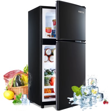 GGTB 3.2 Cu ft Two Door Mini Fridge with Freezer, Retro Compact Refrigerator with Freezer, Black