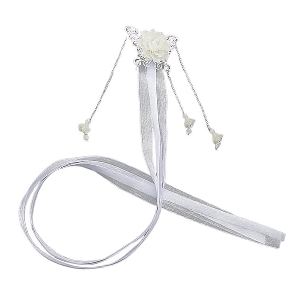 Pasador de pelo con borla de metal estilo chino retro, pasador de cinta Hanfu para cosplay Blanco