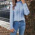 thumbnail image 2 of DDAPJ pyju Women's Turtleneck Long Sleeve Cable Knit Sweaters Solid Color Casual Loose Chunky Pullover Sweater Fall Fashion Outfits Light Blue M, 2 of 9