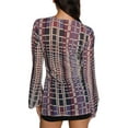 thumbnail image 4 of VISgogo - Camiseta de manga larga para mujer, informal, a la moda, con estampado de cuadros, cuello redondo, ajustado, con botones VISgogo moda, 4 of 9