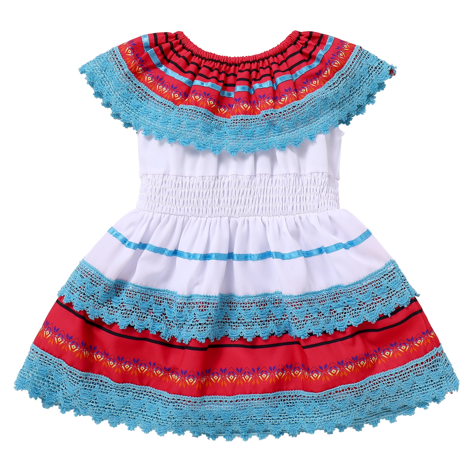 IBTOM CASTLE Baby Girls Mexican Fiesta 1st Birthday Outfit Romper Dress with Flower Headband Summer Cake Smash Photo Shoot 12-18 Months Light Blue