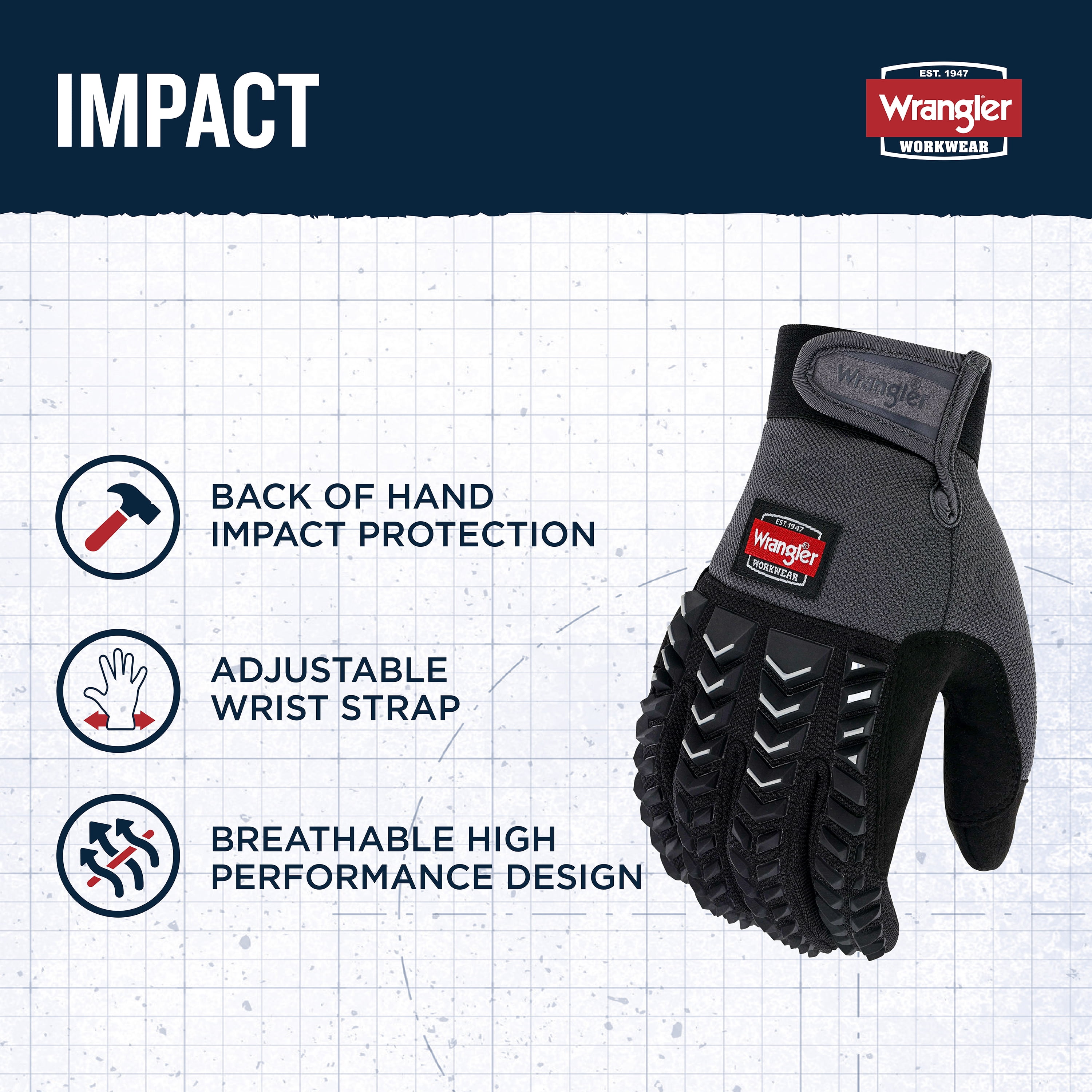Wrangler Men’s Impact Work Gloves – X-Large, Heavy-Duty Protection Glove, Reinforced Grip, Abrasion-Resistant, Breathable