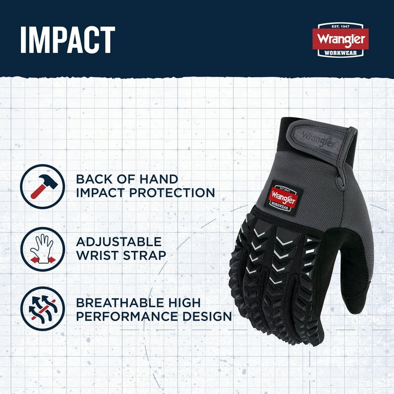 Wrangler Men's Impact Work Gloves – X-Large, Heavy-Duty Protection
