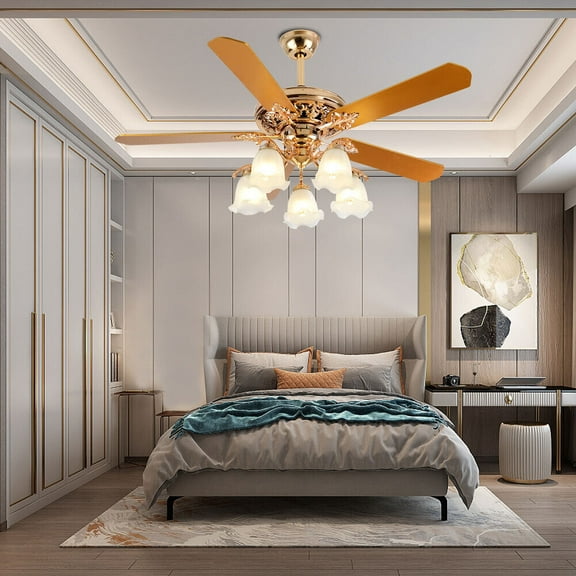 52" Modern Home Led 5-Blades Chandelier Ceiling Fan Light with Remote Control For Living Room/ Bedroom /Office and Restaurant