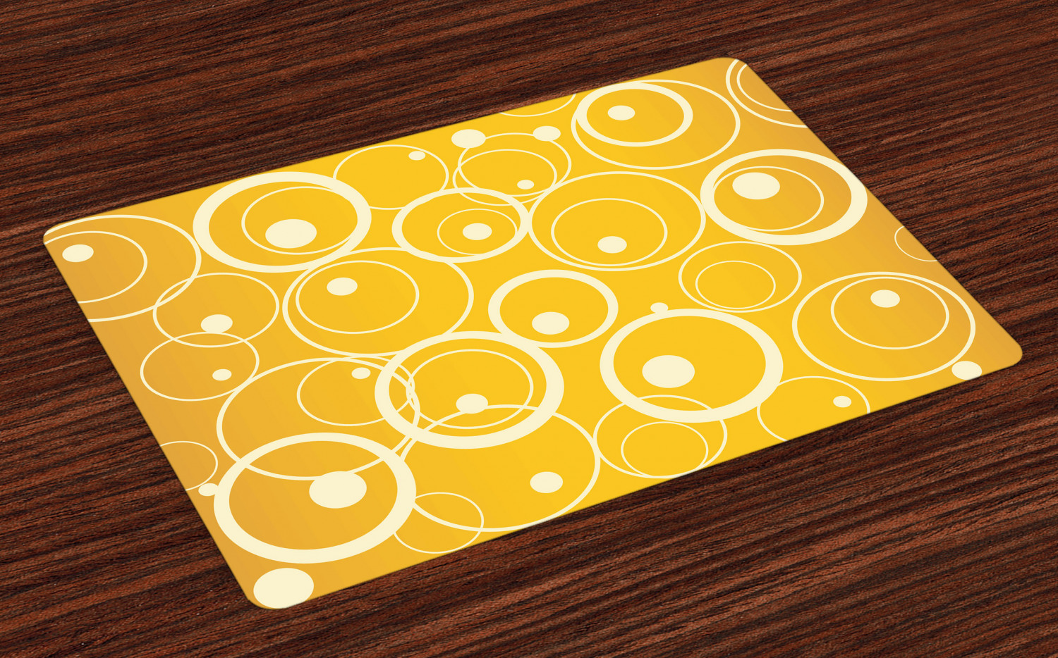 Vintage Yellow Placemats Set of 4 Circles and Dots Monotone Geometric