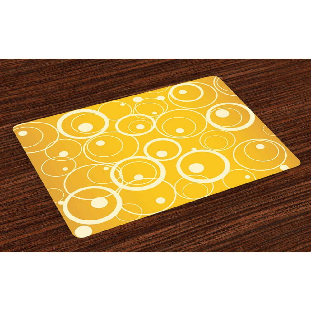 Vintage Yellow Placemats Set of 4 Circles and Dots Monotone Geometric