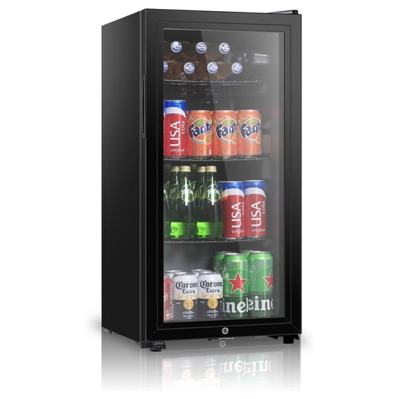 3.2 cu.ft Beverage Refrigerator Cooler, Mini Fridge with Glass Door for Beer Soda or Wine, Perfect for Home,Bar, Office