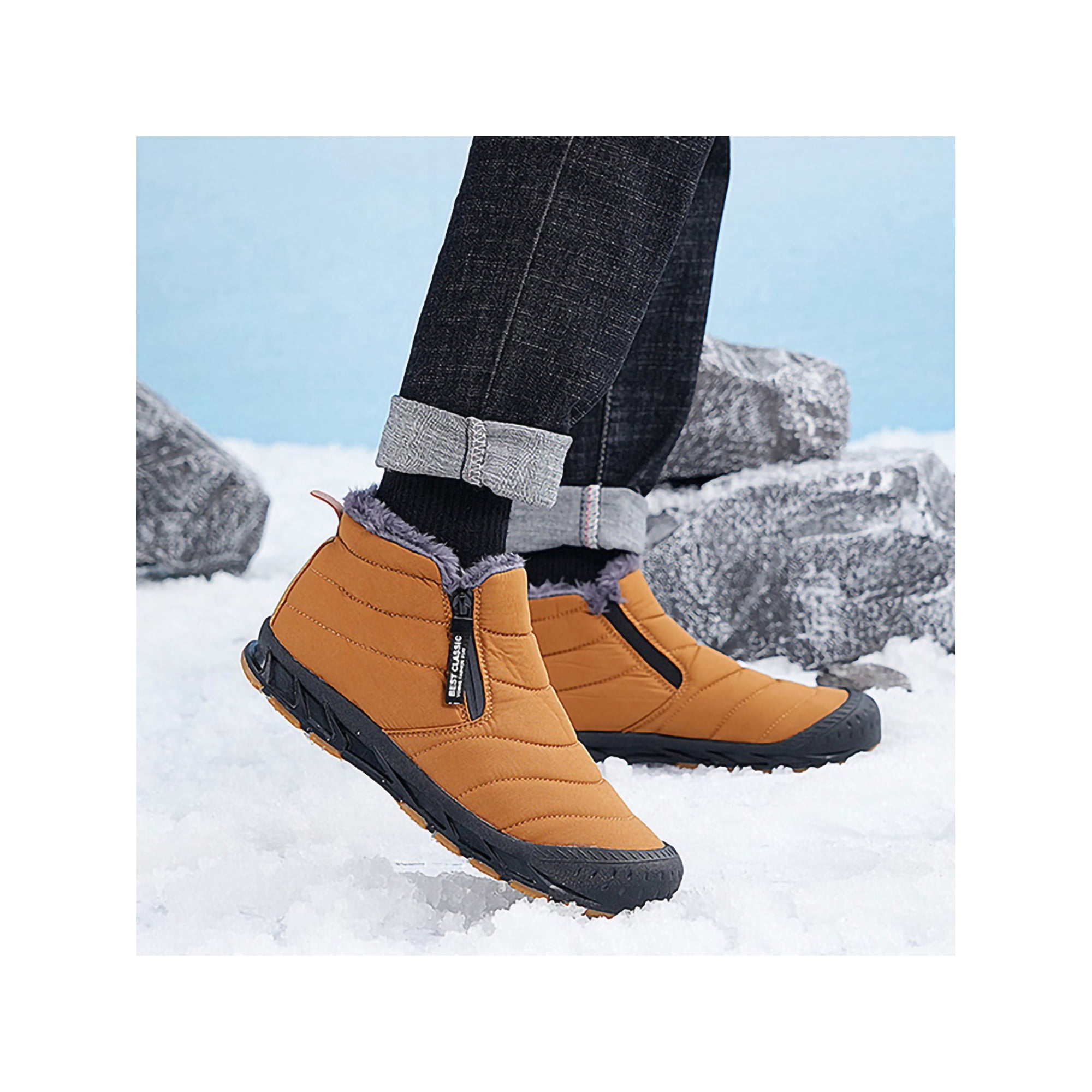 Ukap Women Men Warm Shoes Zipper Snow Boots Casual Winter Boot Outdoor Ankle Booties Flat Black 12.5 Black 12.5