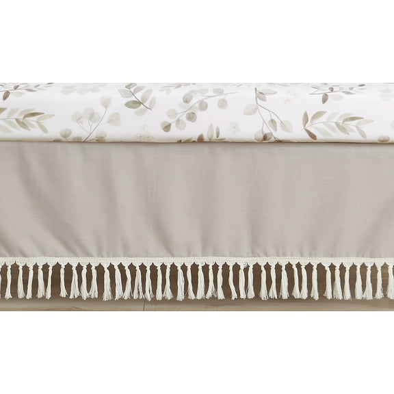 Boho Botanical Leaf Linen Dust Ruffle Crib Skirt by Sweet Jojo Designs