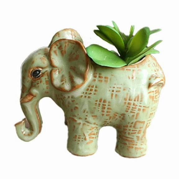 1Pcs Cute Animal Elephant Shaped Ceramic Succulent Cactus Air Plant Flower Pots Planters-Plant Not Included (Green,Nose Down)