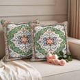 thumbnail image 2 of Green Boho Outdoor Waterproof Pillow Covers, Ethnic Geometric Middle Century Art Decorative Square Throw Pillowcase Sofa Cushion Sham for Patio/Couch/Chair, 20"x20" 2 Pack, 2 of 8