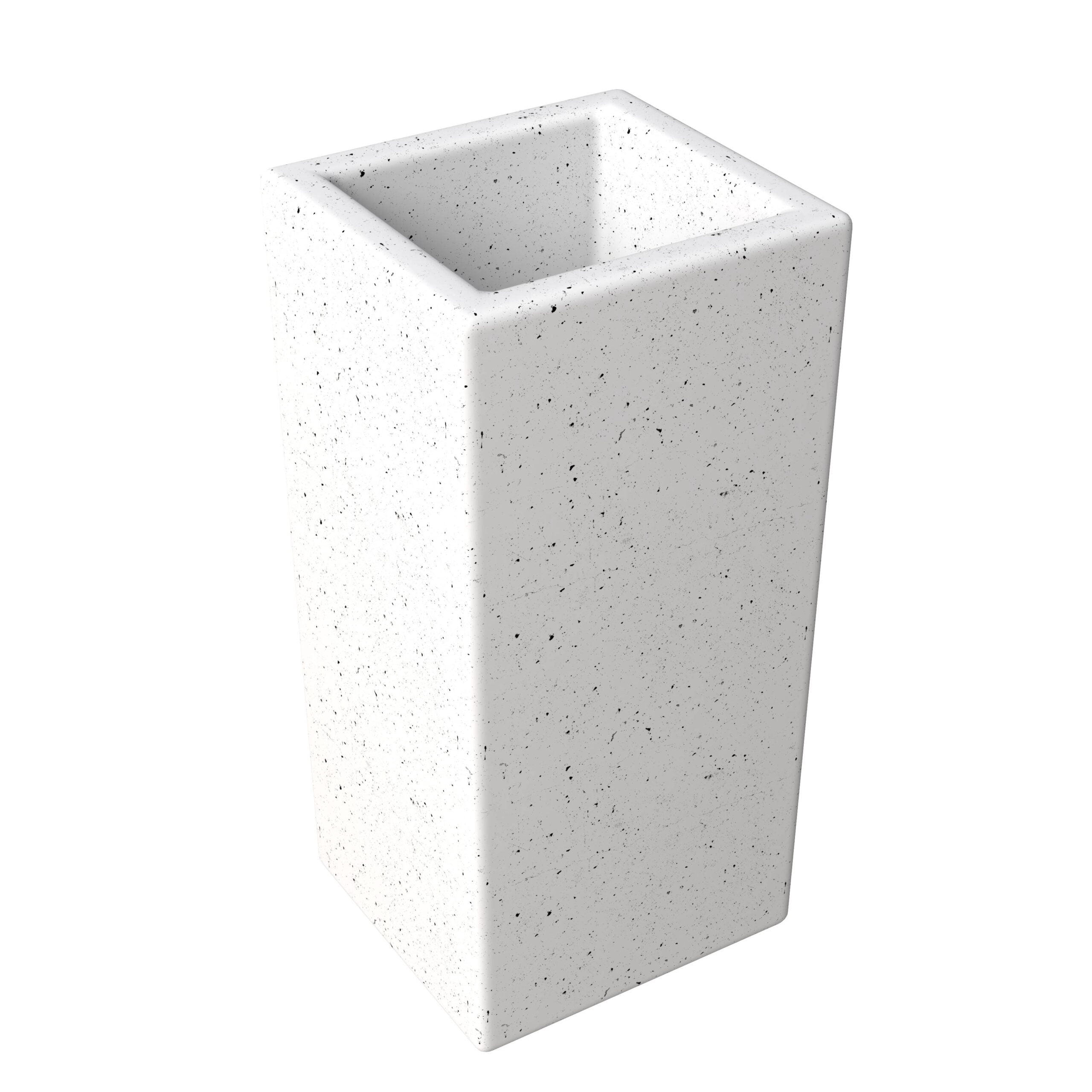 LeisureMod Terra Fiberstone and MGO Clay Planter, Mid-Century Modern Tall Square Planter Pot for Indoor and Outdoor (Dotted White, 20 Inch)