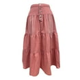 thumbnail image 4 of MIXUE Skirts For Women Summer Solid Color Denim High Waist Ruffle Pleated A Line Casual Maxi Skirt Daily-Wear,Red,L, 4 of 5