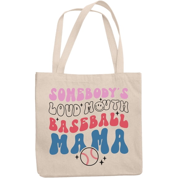 Somebody's Loud Mouth Baseball Mama Wavy & Groovy Text Merch Gift, 12oz Canvas Tote Bag