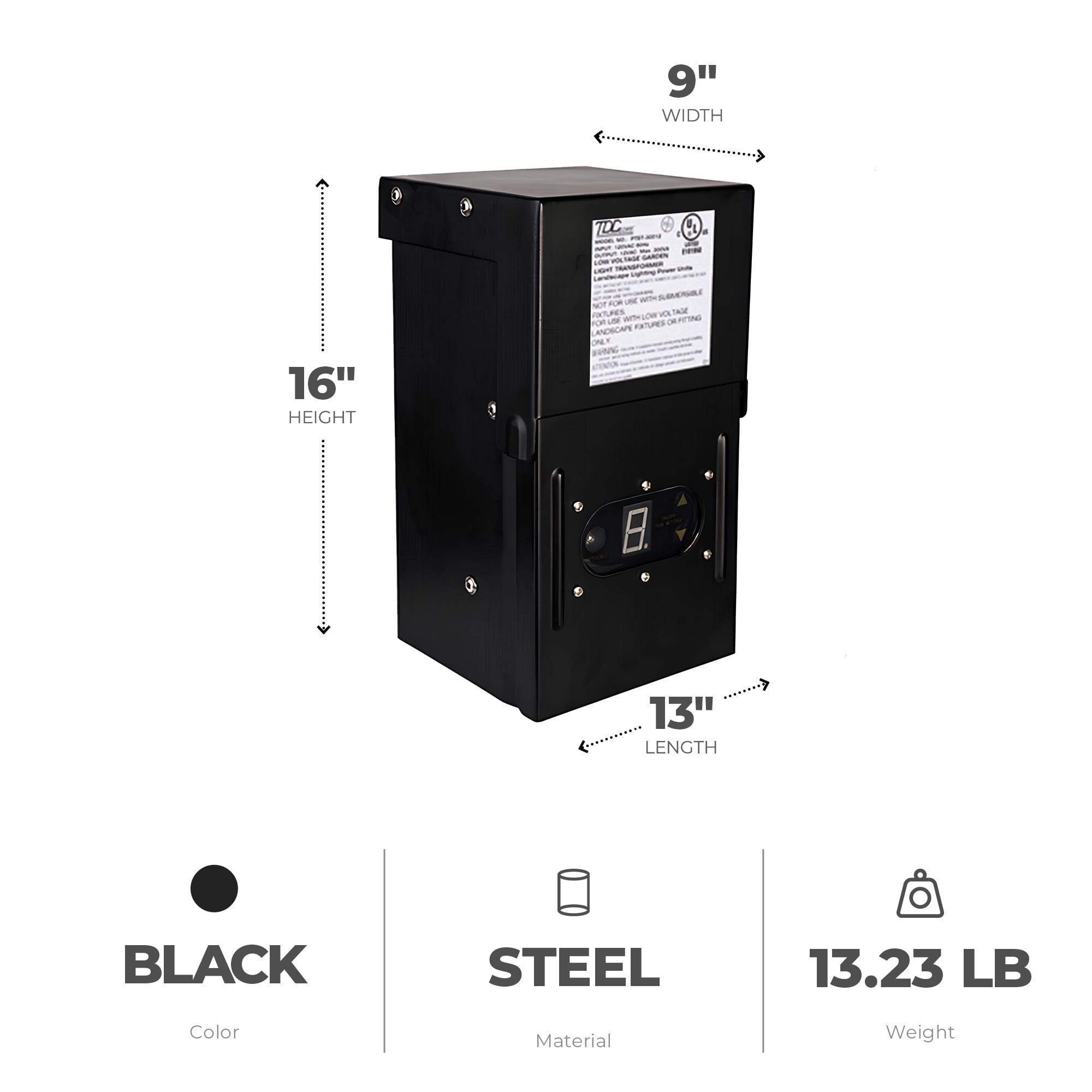 Fusion 300 Watts Low Voltage Stake Light Transformer with Timer, Black