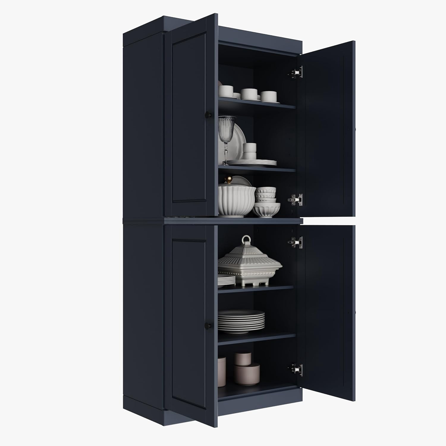 100% Solid Wood Kitchen Pantry Storage Cabinet with Doors and Adjustable Shelves,  Antique Blue
