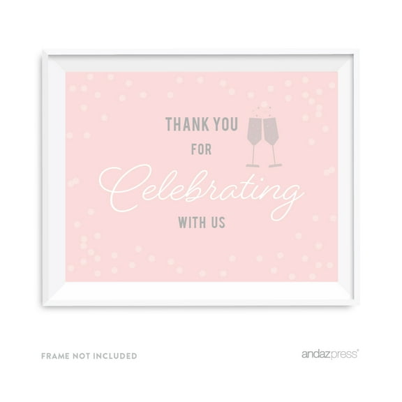 Thank You For Celebrating With Us Blush Pink and Gray Pop Fizz Clink Wedding Party Signs