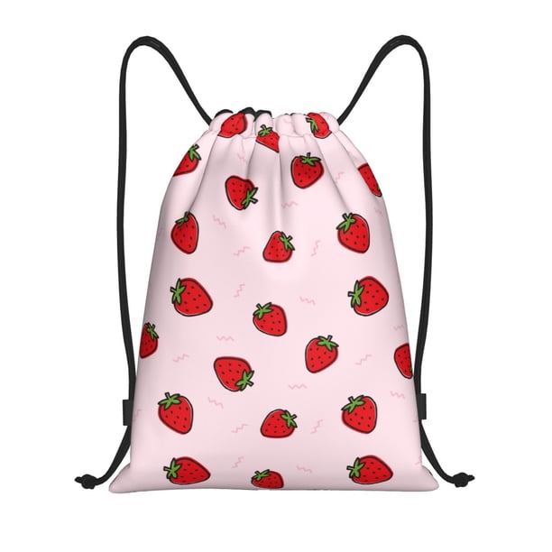Fotbe Strawberry Bolsa Mochila con Cordón Estampada, Bolsa de Gimnasio Deportiva, Bolsa Cinch, Bolsa con Cordón para Hombres y Mujeres-Small