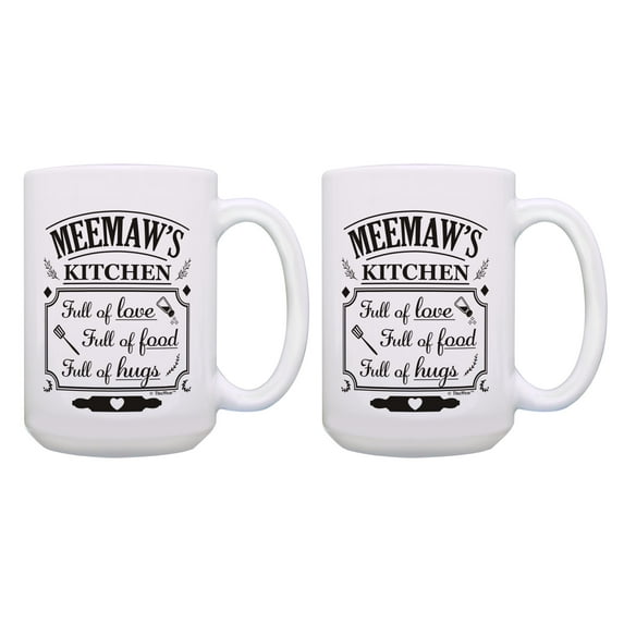 ThisWear MeeMaw Appreciation Gift MeeMaw's Kitchen Full Of Love Food Hugs 2 Pack Ceramic 15oz Coffee Mug Set MeeMaw