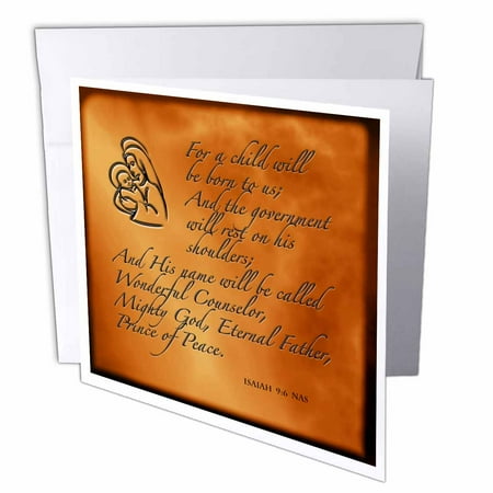 Christmas Card Background Silver 3dRose Isaiah 9 6 Bible verse predicting Jesus birth for Christmas engraved on copper background, Greeting Cards, 6 x 6 inches, set of 12 ()