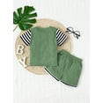 thumbnail image 4 of Mikrdoo Summer Outfits For Toddler Boys Letter Graphics 2 Years Boys Splice Stripe Tee 3 Years Boys Elastic Shorts 2Pcs Clothes Set Green, 4 of 9