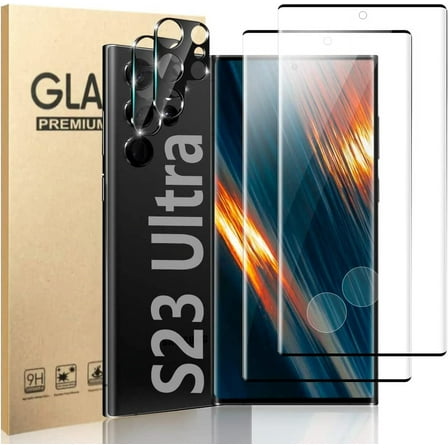 [2 2 Pack]  Galaxy S23 Ultra Screen Camera Protector 9H Tempered Glass Film Scratch Resistant 3D HD Curved Ultrasonic Fingerprint Support Screen Protector   Camera Lens Protector 6.8 inch