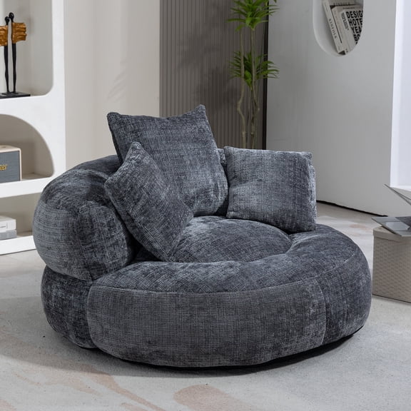 Villeston Oversized Bean Bag Chair for Adults & Kids, Chenille Lazy Bean Bag Sofa with Wrap-Around Backrest & Pillows for Bedroom, Living Room, Playroom,Dark Gray