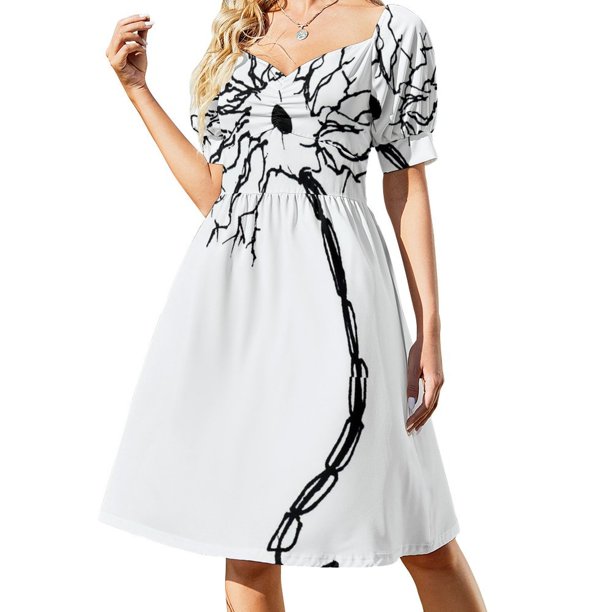 Vestido de manga corta con diseño de doodle de neurona simple, vestidos de moda para mujer, vestido morado, vestidos largos para mujer, vestido