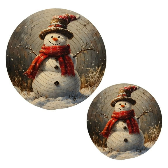 Snowman with Christmas Hat Pot Holders Trivets Set of 2 Cotton Hot Pads Mats for Hot Dishes Pots Pans Kitchen Cooking 7" 9.5"