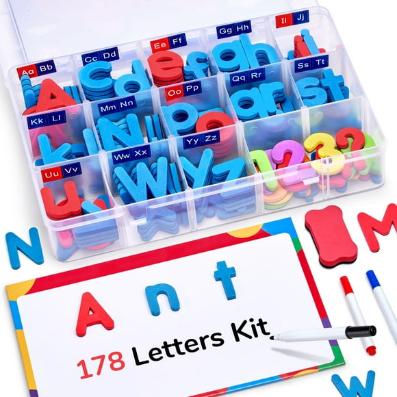 Kit de letras magnéticas GameNote Classroom, 178 piezas, con pizarra magnética