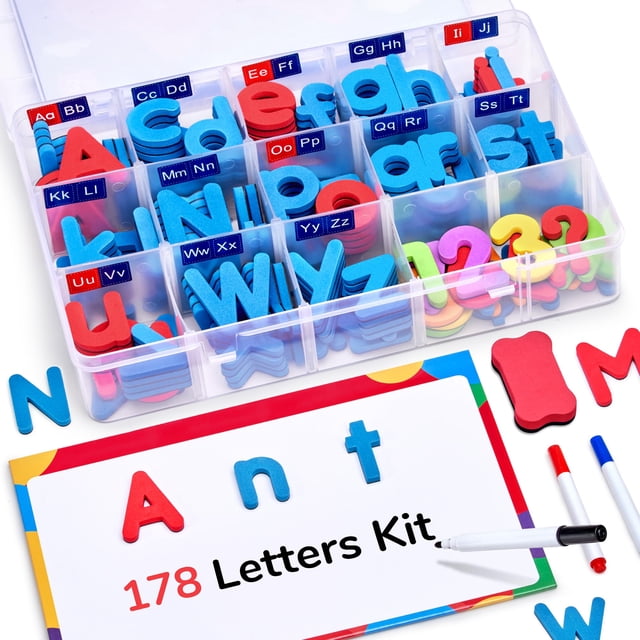 Kit de letras magnéticas GameNote Classroom, 178 piezas, con pizarra magnética