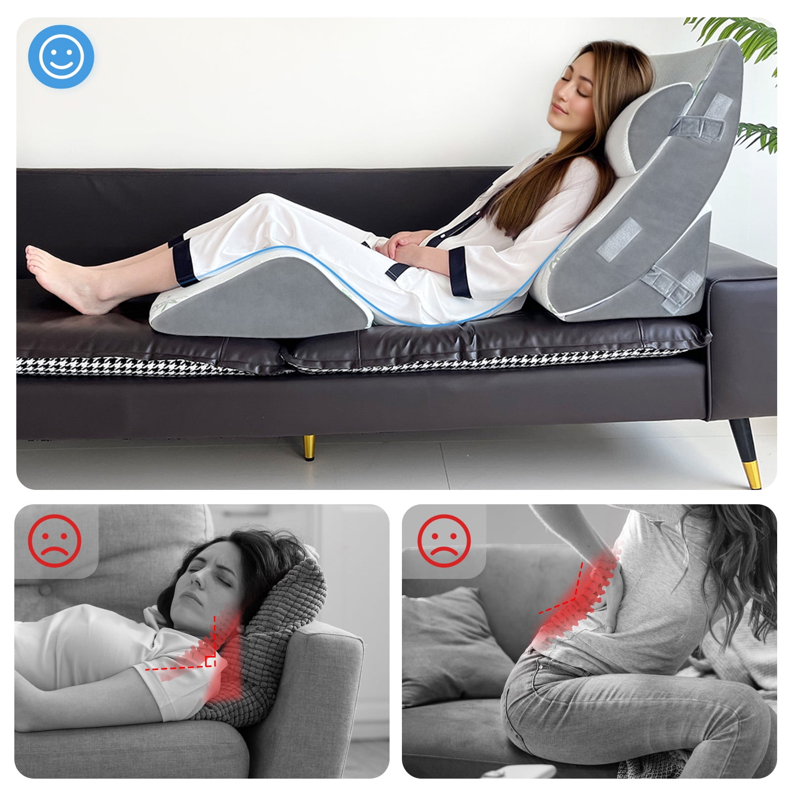 Airensky Orthopedic Wedge Pillow Set for Sleeping – 4PCS Adjustable Memory Foam Bed Wedge for Acid Reflux, Post Surgery, Back Pain, Leg Elevation & Snoring Relief