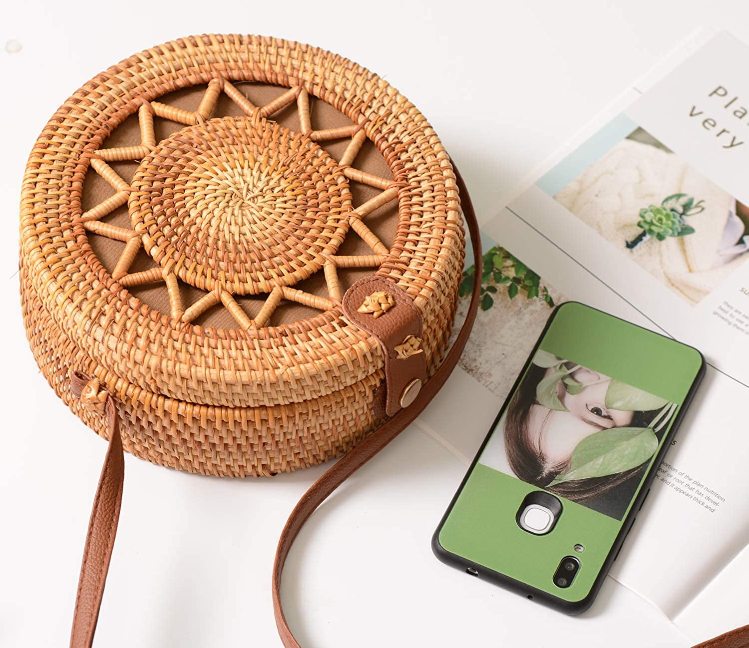 Round Rattan Bag - Straw Button Handmade Woven – YeahU2