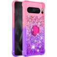 thumbnail image 2 of Slim Fit Phone Case for Google Pixel 8 Pro,Bling Shiny Quicksand Effect TPU Bumper Case with Metal Ring Kickstand and Four Corners Heavy Protection Case for Pixel 8 Pro,Pink Purple, 2 of 7