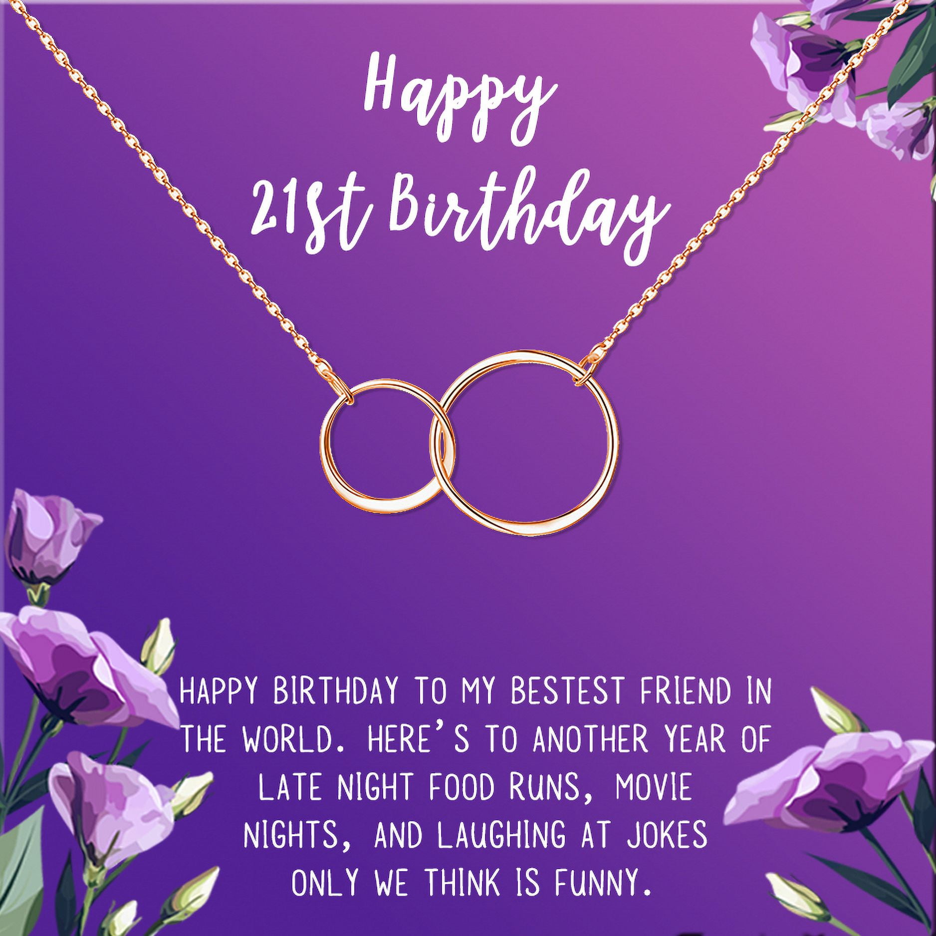 Anavia Happy 21st Birthday Gifts Stainless Steel Fashion Necklace Birthday Card Jewelry Gift for Her, Birthday Gift for Daughter-[Rose Gold Infinity Double Ring, Royal Purple Gift Card]