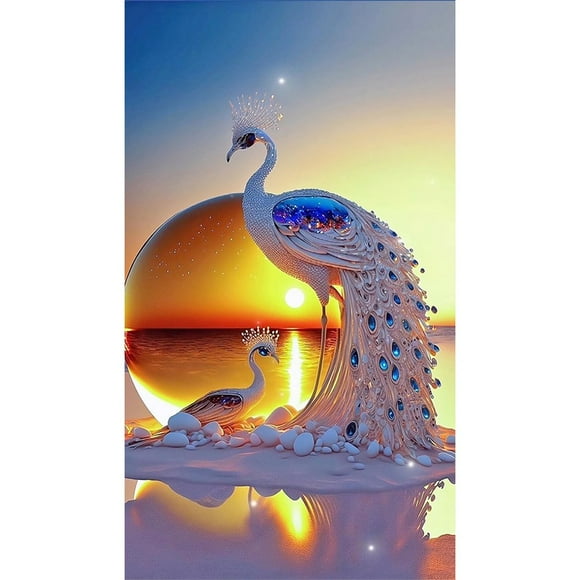 OUSITAID 5D DIY Full Drill Diamonds Painting White Peacock Kit Home Decor (NF0421)