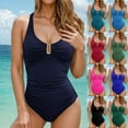 thumbnail image 6 of Feimerou Women's One Piece Swimsuits Tummy Control V Neck U Ring Bathing Suits Front Ruch High Waisted Push Up Padded Swimwear, 6 of 6