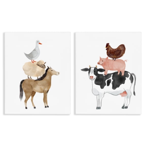 Stupell Industries Whimsical Farm Life Stacks 2 Piece Canvas Wall Art Set, design by Kim Allen