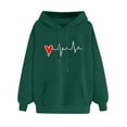 thumbnail image 2 of LEBONYARD Long Sleeve Tops for Women Dressy,Women's Comfortable Sweater Heart Pattern Printed Women's Hooded Pocket Drawstring Sweater Green XL, 2 of 4