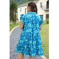 thumbnail image 3 of a.Jesdani Robe Mini Chic Grande Taille - Manches Volantées à Motif Floral, Fleur Bleue, 3 of 8