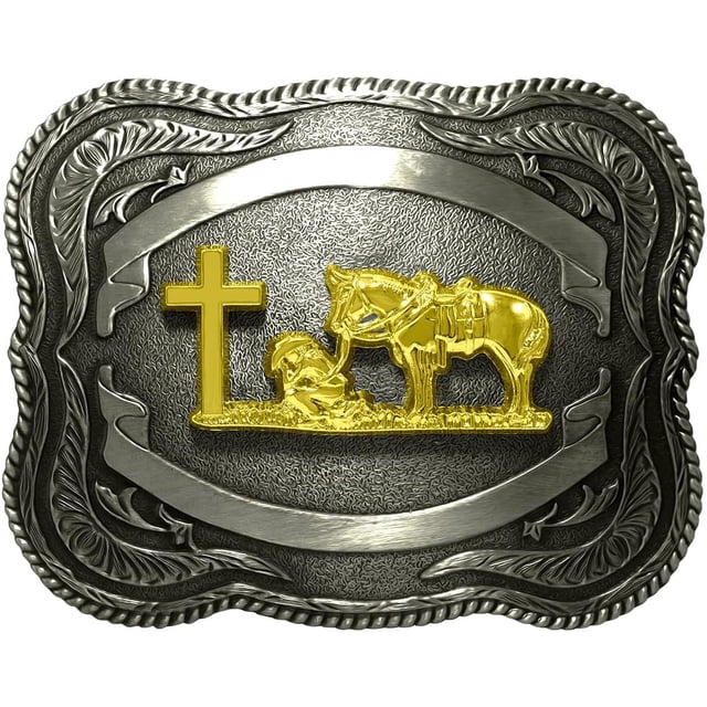 Moranse Religion Cross Cowboy Kneeling Prayer And Horse Design Belt Buckles